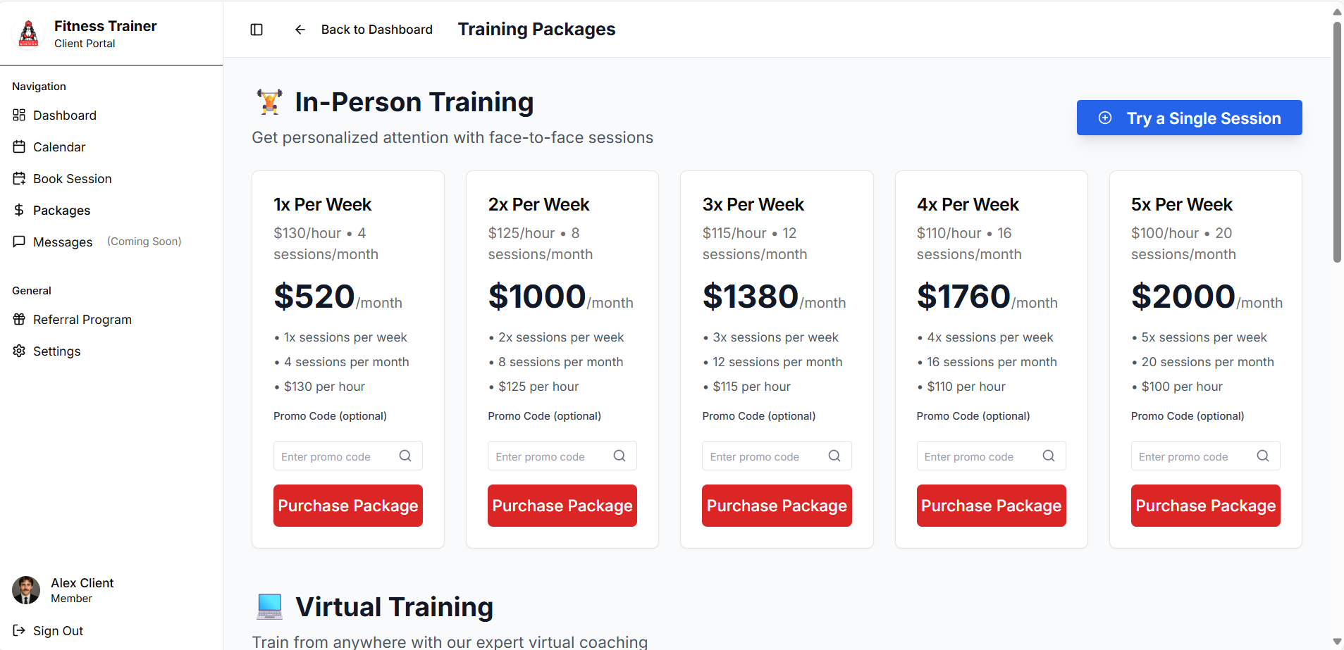 Packages Page screenshot